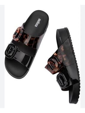 New Melissa Cozy Jelly Slide black tortoise Sz 7 buckle Birk
